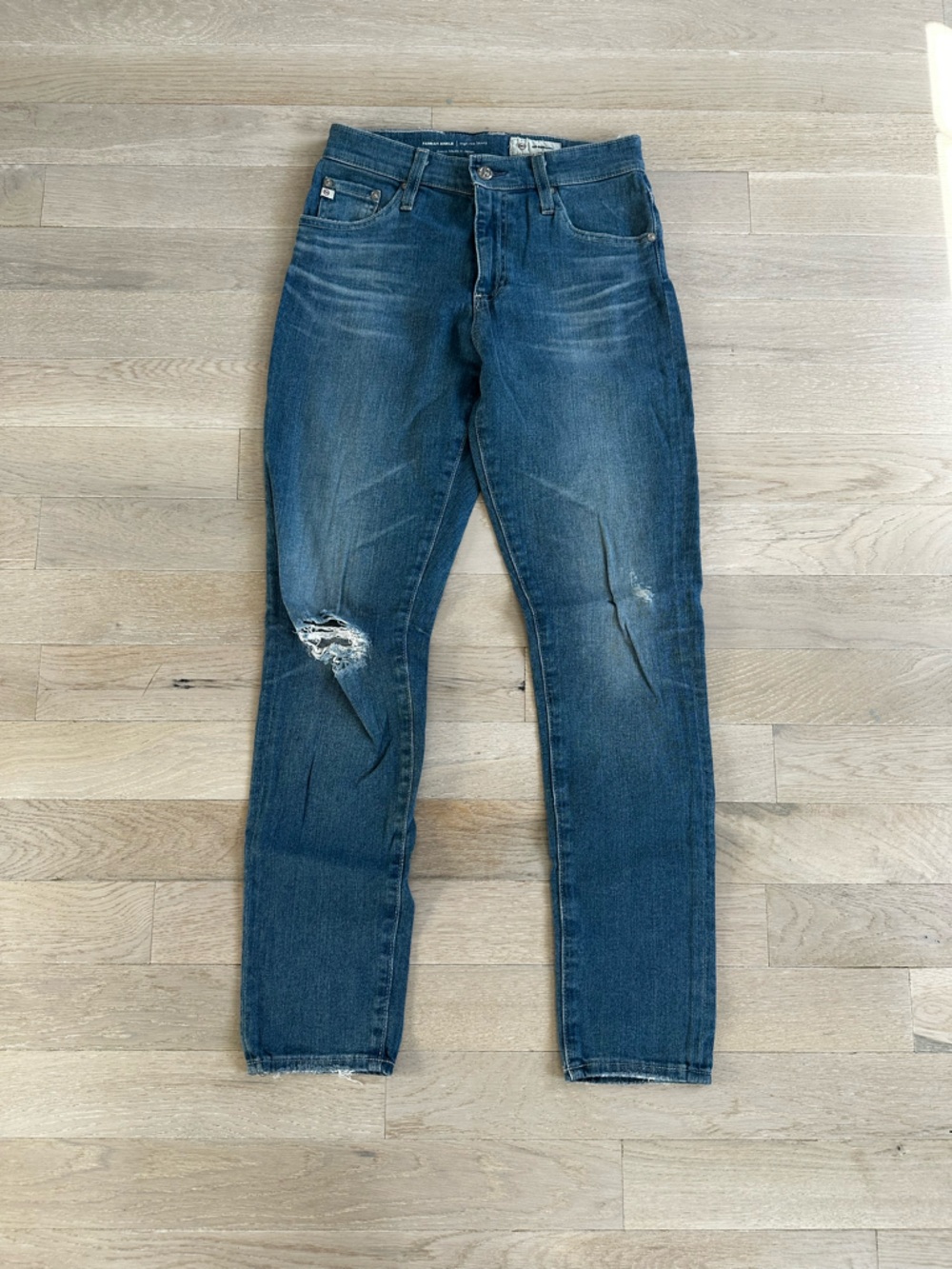 AG Adriano Goldschmied Men's Distressed Dark Blue Skinny Jeans